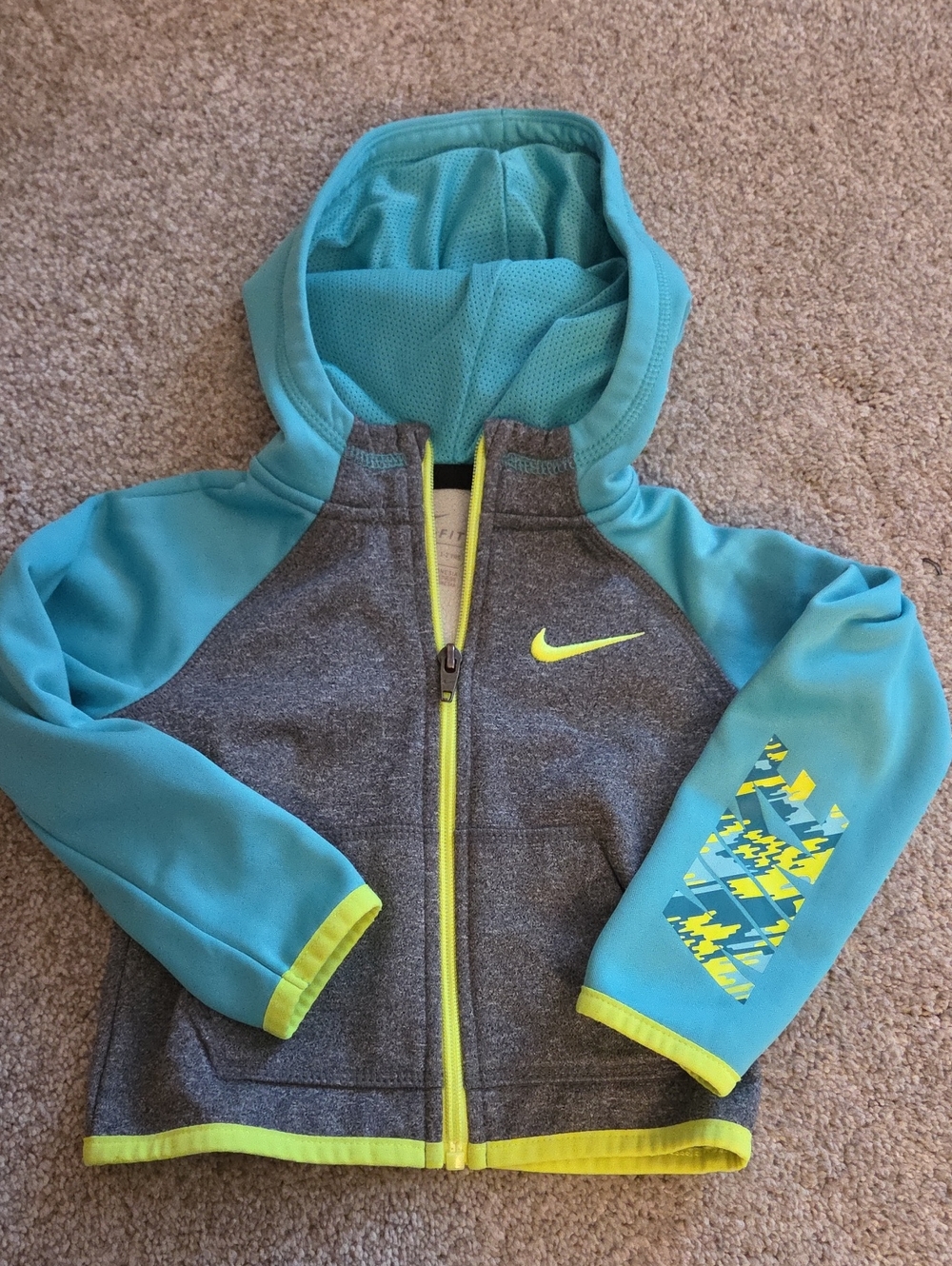 Nike Kids Teal, Gray & Yellow Zip-Up Hoodie